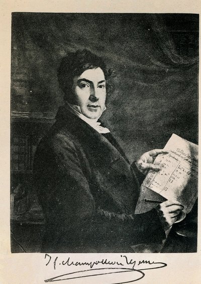 Porträt des französischen Ägyptologen Jean-François Champollion (1790-1832). Gravur des 19. Jahrhunderts von Unknown artist