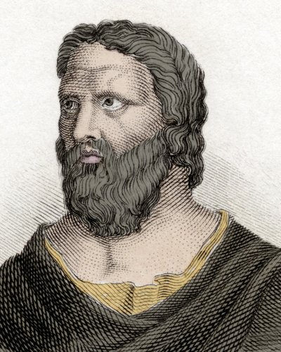 Porträt des griechischen Philosophen Heraklit von Ephesos (576-480 v. Chr.) (Heraclitus von Ephesus). Gravur des 19. Jahrhunderts. von Unknown artist