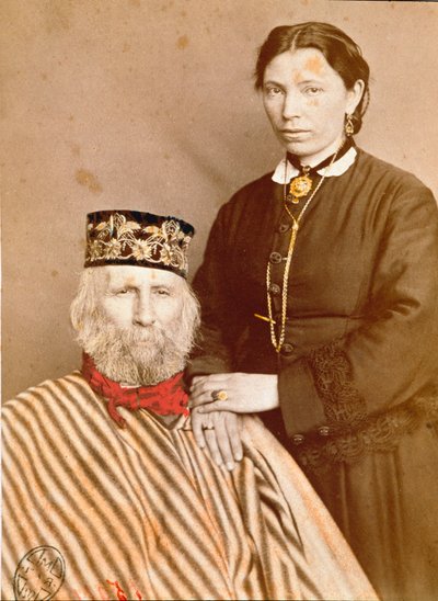 Porträt des italienischen Patrioten und Helden des Risorgimento Giuseppe Garibaldi (1807-1882) mit seiner dritten Frau Francesca Armosino von Unknown artist