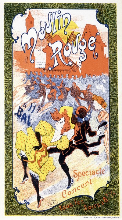 Plakat, das die „Konzerte“ ankündigt, die jeden Abend im Moulin Rouge, Paris, stattfinden von Unknown artist