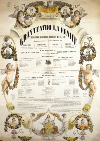 Plakat für die Aufführung der Oper „Aida“ des italienischen Komponisten Giuseppe Verdi (1813-1901) für die Aufführung im Theater La Fenice in Venedig 1843-1844 von Unknown artist