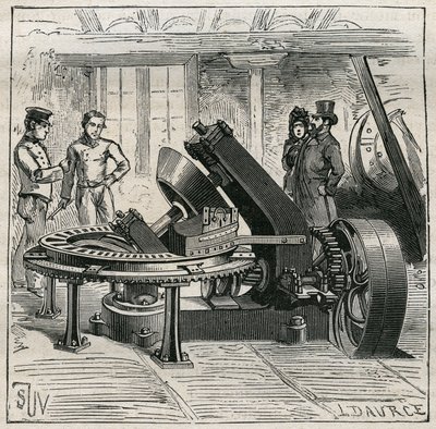 Töpferei: Fleury-Maschine zur mechanischen Formgebung von Ziegeln. Gravur von 1885 in „Les arts et metiers illustres“ von Adolphe BITARD von Unknown artist
