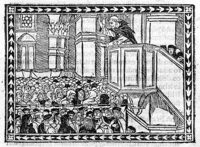 Predigt von G. Savonarola (Jerome Savonarola) (1452 - 1498) - im „Compendium of Revelatione“, Inkunabel vom 23.04.1496. von Unknown artist