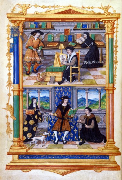 Prinz lernt Physik, Philologie, Religion und Wartung - in „Von der Unterweisung eines Prinzen“ von Guillaume Budé (1467-1540) von Unknown artist