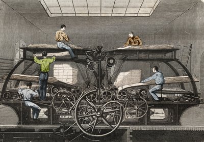 Druckerpresse: Druckerpresse der Zeitung „Le Siecle“ in Paris. Gravur von 1857 in „Le Musee Des Sciences“ von Unknown artist