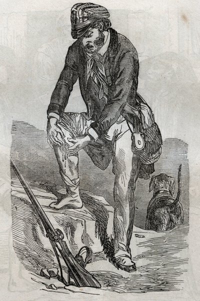 Tollwut - Behandlung von Bissen durch ein tollwütiges Tier - Verletzungen, die seine Wunde drücken - Gravur in „La Sante Universelle - Guide Medical des Familles“ 1852 von Unknown artist