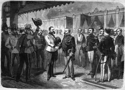 Empfang des Königs von Italien Vittorio Emanuele II. durch den Kaiser von Österreich Franz Joseph I. in Wien im Jahr 1873 von Unknown artist