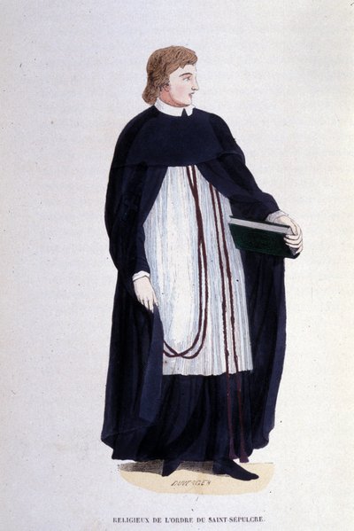 Religiöser des Ordens des Heiligen Grabes. Gravur aus einem Album über religiöse Orden, Paris von Unknown artist