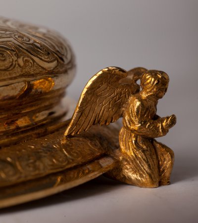 Reliquienkreuz. Metallschmiedearbeit mit Juwelen. Ursprung Abtei (Saint-Amand Tournai, ex-Elnone. 16. Jahrhundert. Detail unten) von Unknown artist
