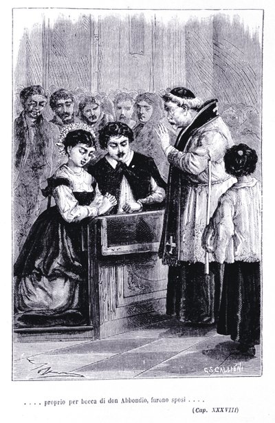 Hochzeit von Renzo und Lucia. Gravur in „Die Verlobten“ (I promessi Sposi) von Alessandro Manzoni (1785-1873) von Unknown artist