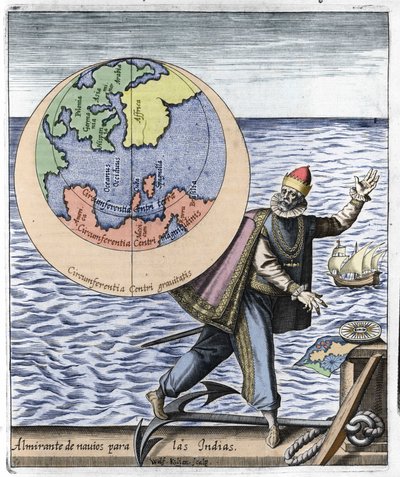 Darstellung von Christoph Kolumbus - in „Nova Tipus Transacto Navigatio Novi Orbi“ von Philoponus Honorius von Unknown artist