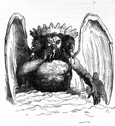 Darstellung von Luzifer in Dantes Hölle, der die Verdammten verschlingt von Unknown artist