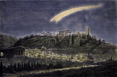 Darstellung eines Kometen über der Stadt Athen im Jahr 1878 von Unknown artist