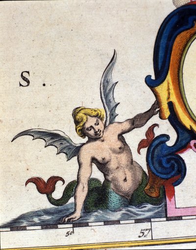Darstellung einer geflügelten Sirene. Detail aus „Atlas novus“ 1642 von Unknown artist
