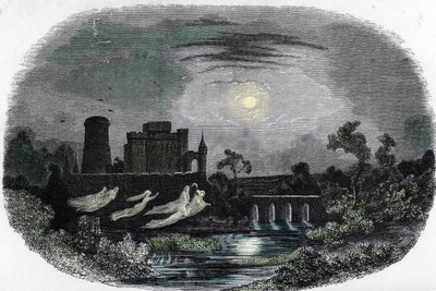 Darstellung der Geister der alten Herren von Blandy, die um die Mauern des Schlosses fliegen von Unknown artist