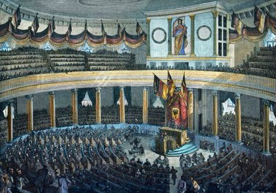 Revolutionen 1848 - 1849: Deutsche Nationalversammlung in der Paulskirche in Frankfurt am Main - kolorierte Holzgravur von Unknown artist