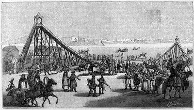 Achterbahn in Russland nach einer alten Originalzeichnung von Sauerweid. In „La Nature. Revue des sciences et de leurs applications aux arts et à l