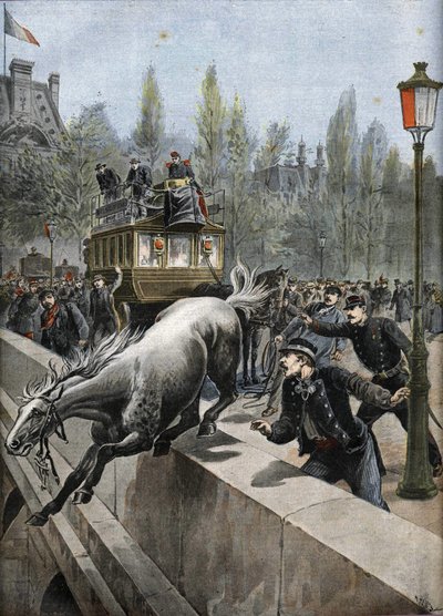 Königliche Brücke in Paris 1898: Ein Pferd beging Selbstmord von Unknown Artist