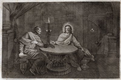 Royaumont-Bibel, Neues Testament: Nikodemus kommt nachts zu Jesus Christus. Illustration von 1811. von Unknown artist