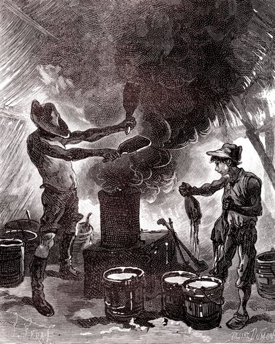 Gummivorbereitung oder Vulkanisation im brasilianischen Wald von Unknown artist