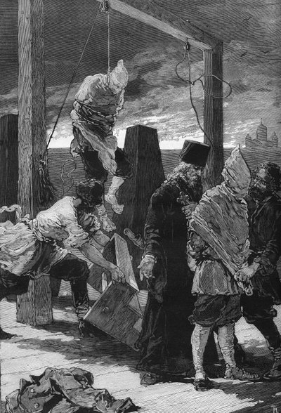 Russland, St. Petersburg: Hinrichtung der beiden Nihilisten Kviatkovsky und Presniakoff am 16.11.1880 in der Sankt-Johannes-Bastion der Festung Peter und Paul. Sie waren die Täter des Anschlags auf den Winterpalast im Jahr 1879 von Unknown artist