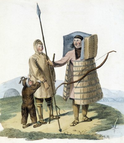 Russischer Mann in Jagdkleidung mit seiner Frau und seinem Kind von Unknown artist