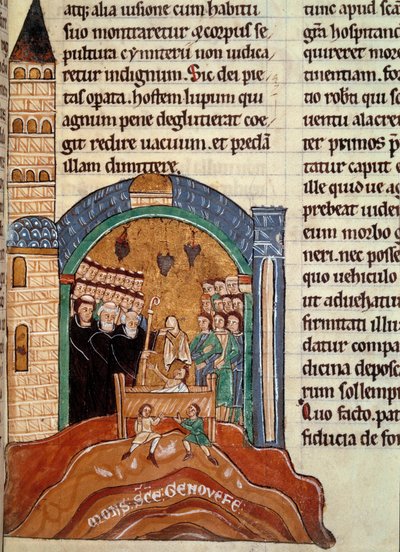 Heiliger Hugues von Cluny (1024-1109), Abt von Cluny, rettet einen Toten in Paris. Miniatur aus einer historischen und liturgischen Sammlung von Unknown artist