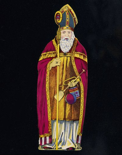 Sankt Nikolaus mit Spielzeug in der Hand. 19. Jahrhundert Karton. von Unknown artist