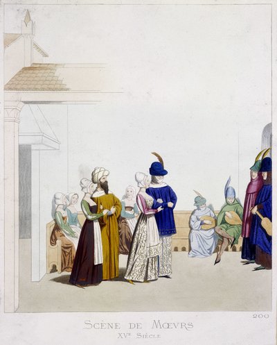 Sittenszene: Karnevalsszene - basierend auf einem italienischen Manuskript aus dem 15. Jahrhundert, Arts Deco von Unknown artist