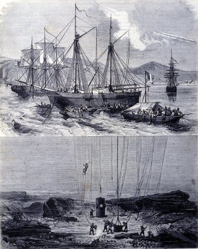 Suche nach spanischen Galeonenwracks in der Bucht von Vigo im Jahr 1702. 19. Jahrhundert von Unknown artist