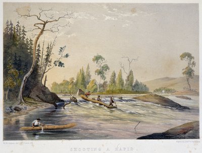 Siedler beim Fischen in einem Stromschnellen - in "Skizzen am Nipisaguit, einem Fluss in New Brunswick in Amerika" von William Hickman, ed. Halifax von Unknown artist