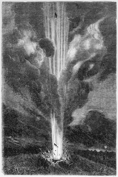 Geschosse, die auf den Mond abgefeuert werden - in „Reise von der Erde zum Mond“ von Jules Verne von Unknown artist