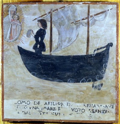 Schiff aus dem Sturm gerettet. Ex Voto des 16. Jahrhunderts aus dem Heiligtum der Madonna del Monte in Cesena (Forlì). von Unknown artist