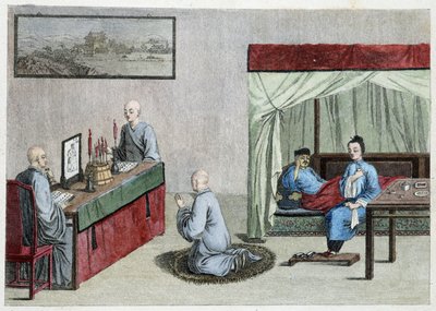 Kranker Mann im Bett und Gebet der Mönche - China von Unknown artist