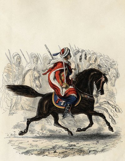Spahis (indisches Kavalleriekorps der französischen Armee), hauptsächlich aus arabischen Reitern bestehend, ausgebildet für die Provinz Algier 1834, Oran 1836 und Bone 1835, in „L