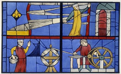 Spinnerei. Faksimile eines Glasfensters aus der Kathedrale von Amiens - in „Histoire de la peinture sur verre“ von Ferdinand de Lasteyrie von Unknown artist