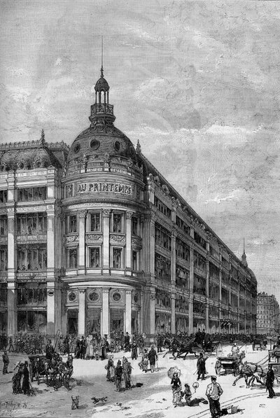 Frühjahrskaufhäuser in Paris 1883. Der Eckpavillon zwischen der Rue de Provence und der Rue Caumartin von Unknown artist