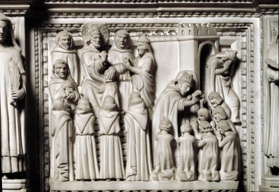 Arche des heiligen Augustinus mit den Reliquien des Heiligen, Detail des Reliefs, das die Disputation und Taufe durch den heiligen Augustinus zeigt von Unknown artist