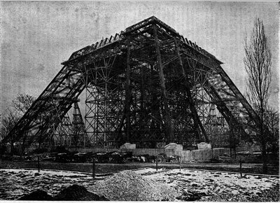 Stand des Baus des Eiffelturms in Paris Anfang März 1888. Gravur im Journal „La jeunesse“. von Unknown artist