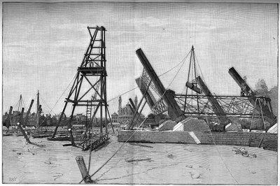 Stand der Baustelle des Eiffelturms im Jahr 1887 von Unknown artist
