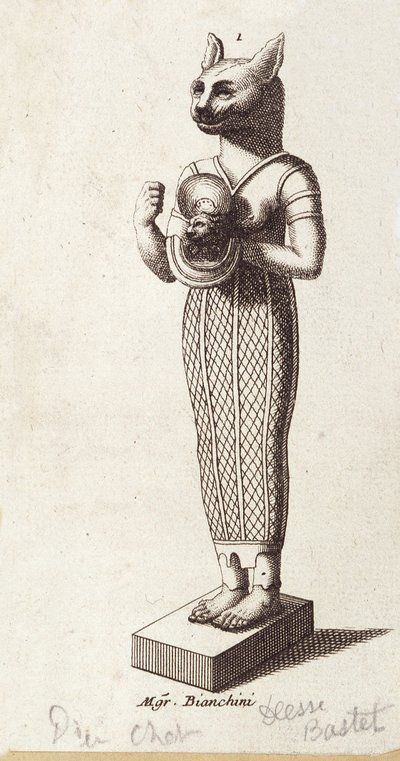 Statue der Göttin des Tanzes, Katzenkopf Bastet (Altes Ägypten). Göttin in der altägyptischen Religion von Unknown artist