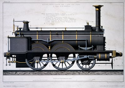 Dampflokomotive der Mulhouse-Eisenbahn - Zeichnung in der Wäsche von Unknown artist