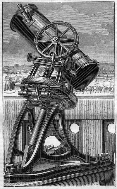 Teleskop des Trocadero-Volksobservatoriums in Paris. Gravur in 