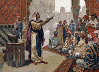 Der arabische Alchemist Geber (Jâbir ibn Hayyan) (ca. 721-ca. 815), ätzt Chemie. Barcelona 1881 von Unknown artist