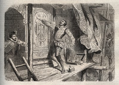 Der Tod von Jean Goujon (1510-1562 oder 1569), gestorben laut Legende 1572 während der Bartholomäusnacht - Gravur in „Dictionnaire populaire illustré“ - 1864 - von Joseph Decembre und Edmond Allonier von Unknown artist