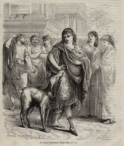 Der Hund des Alkibiades - Der Hund des Alkibiades, Staatsmann, Redner und General der Athener, 450-404 v. Chr., Gravur von 1864 von Unknown artist