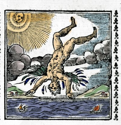 Der Sturz des Ikarus. Farbige Xylographie. 16. Jahrhundert von Unknown artist