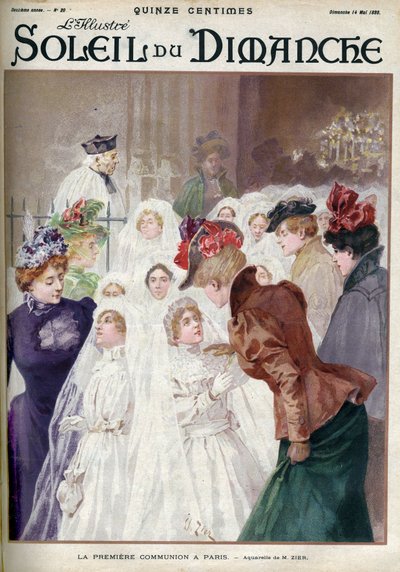 Die Erstkommunion in Paris. Gravur in „Le soleil-du-dimanche“ von Unknown artist