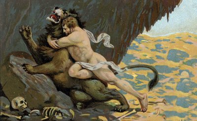 Die Arbeiten des Herkules: Herkules und der Löwe von Nemea, Anfang des 20. Jahrhunderts von Unknown Artist