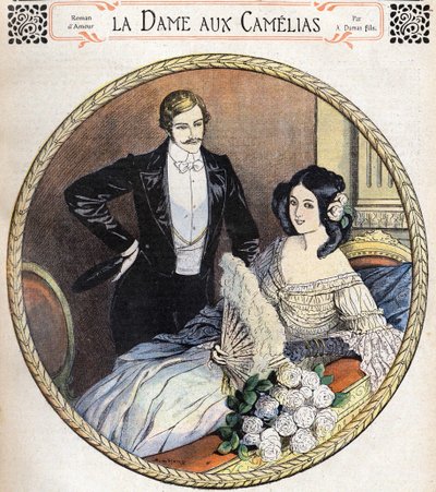 Die Kameliendame von Alexandre Dumas Jr., eine Illustration Ende des 19. Jahrhunderts nach dem Romanjournal von Unknown artist